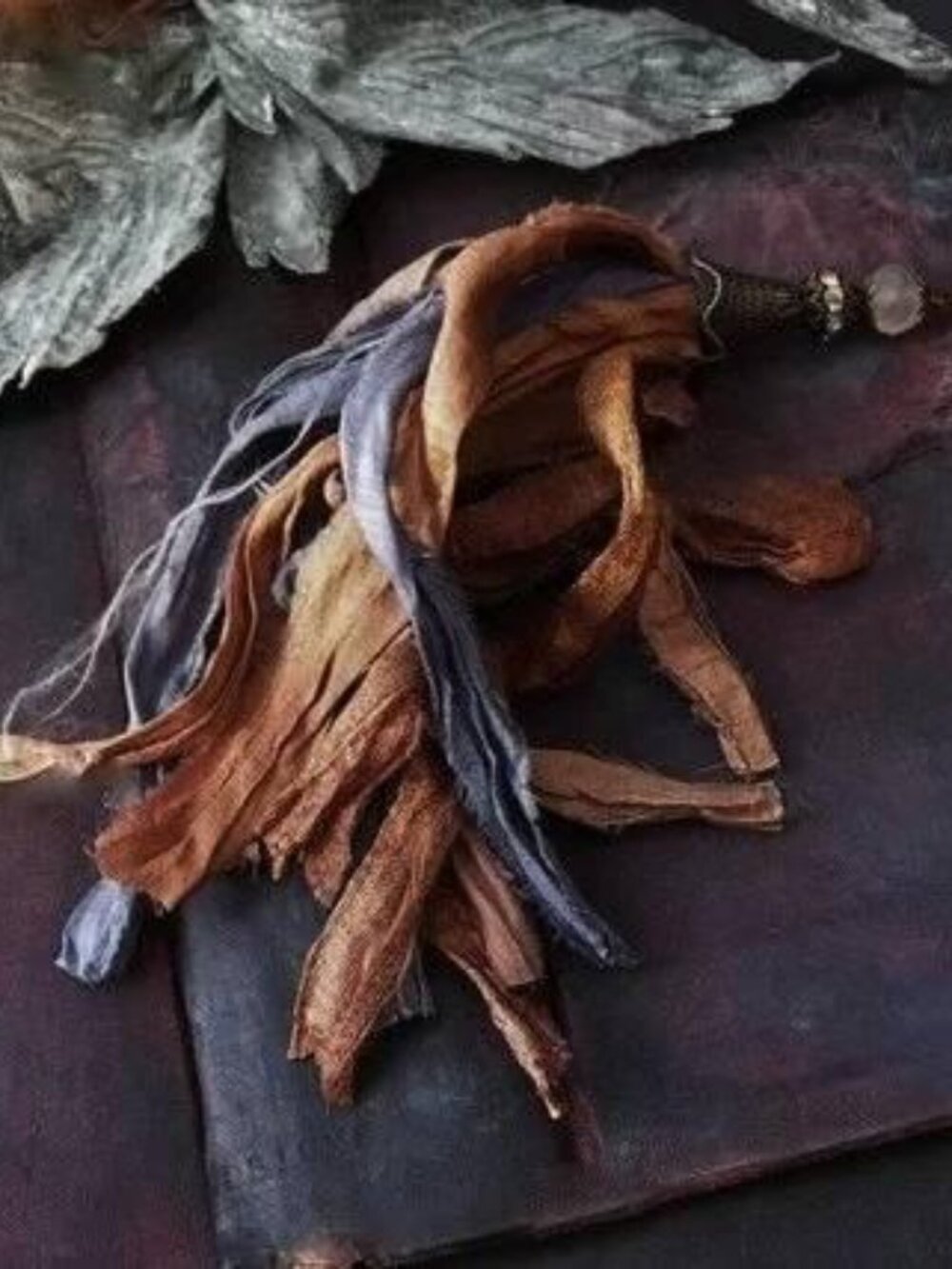 Recycled Sari Silk Tassel Keychain Boho Purse Charm with Crystal Beads